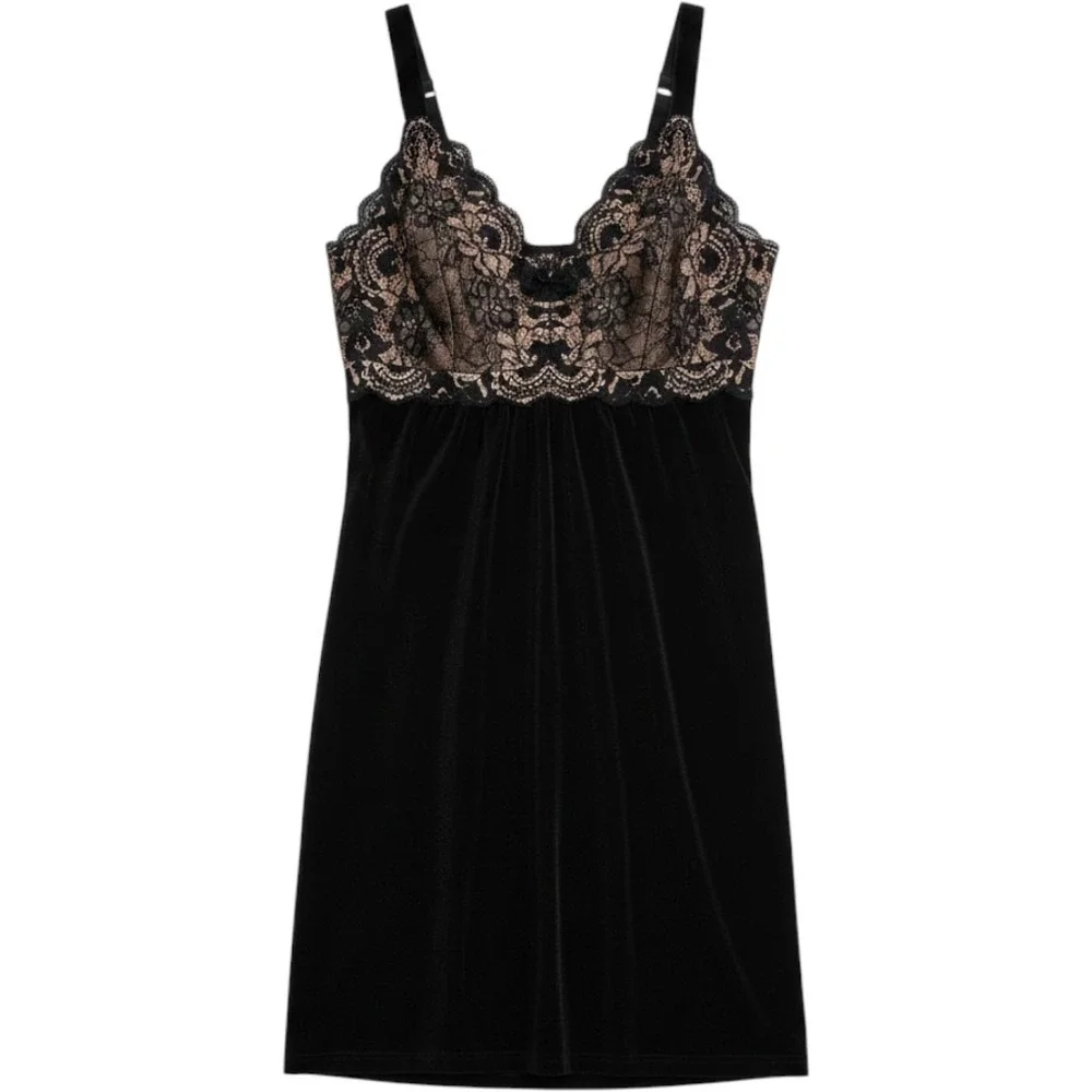 Soma Lace Velvet Chemise Small Romantic Gothic Black Nightgown